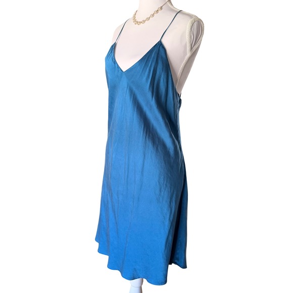 Victoria's Secret Other - Vintage Victorias Secret Gold Label 100% Silk Slip Dress Blue V-Back L 54867